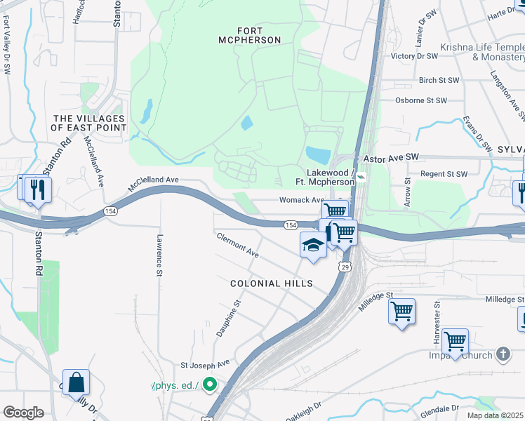 map of restaurants, bars, coffee shops, grocery stores, and more near 1407 McClelland Avenue in Atlanta
