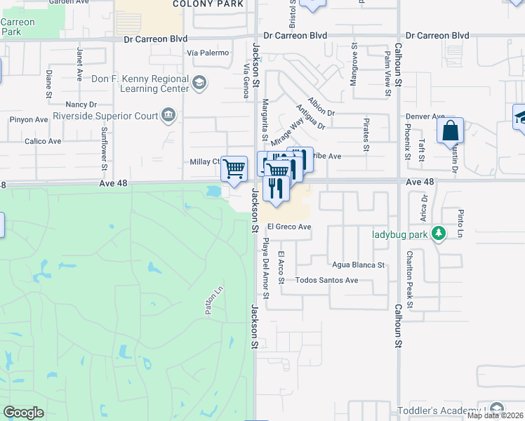 map of restaurants, bars, coffee shops, grocery stores, and more near 48220 Jackson Street in Coachella