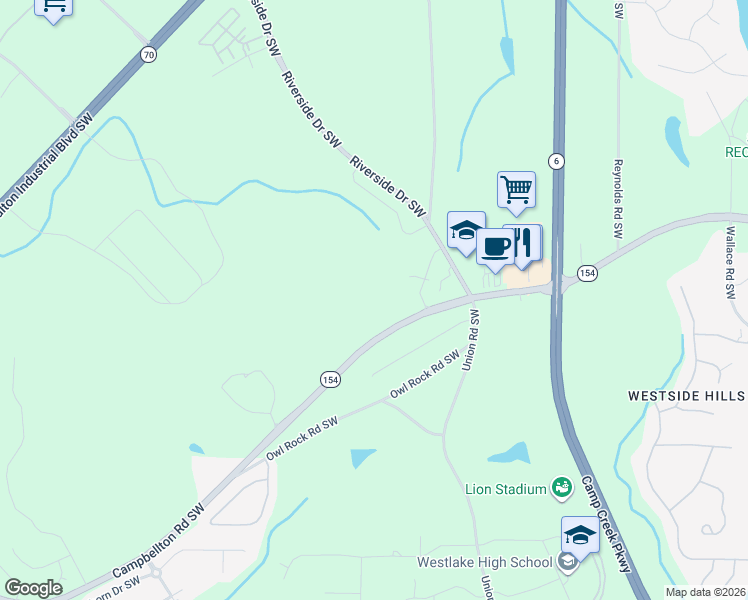 map of restaurants, bars, coffee shops, grocery stores, and more near 5905 Campbellton Road Southwest in Atlanta