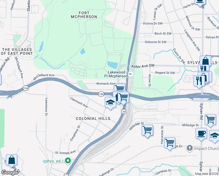 map of restaurants, bars, coffee shops, grocery stores, and more near 1315 McClelland Avenue in Atlanta