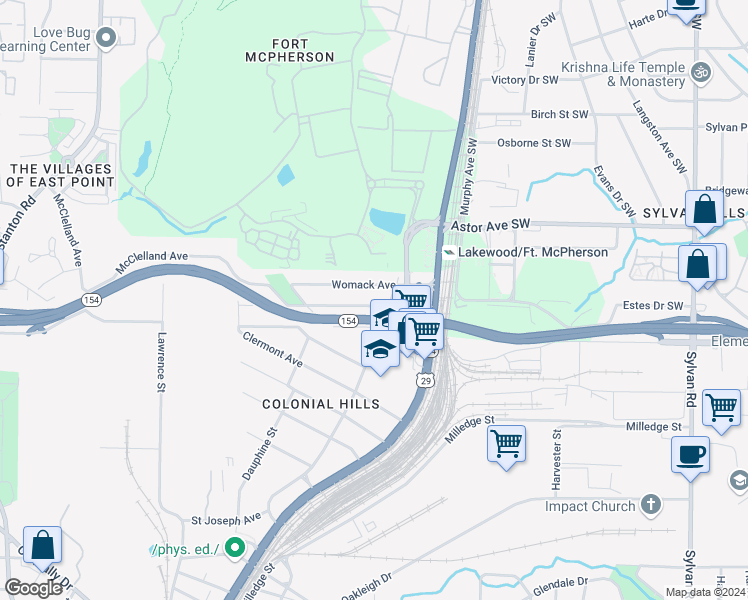 map of restaurants, bars, coffee shops, grocery stores, and more near 1321 McClelland Avenue in Atlanta