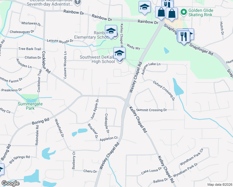 map of restaurants, bars, coffee shops, grocery stores, and more near 4002 Boring Road in Decatur