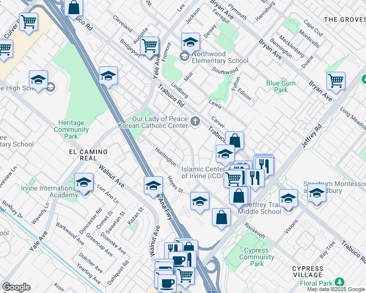 map of restaurants, bars, coffee shops, grocery stores, and more near 32 Remington in Irvine