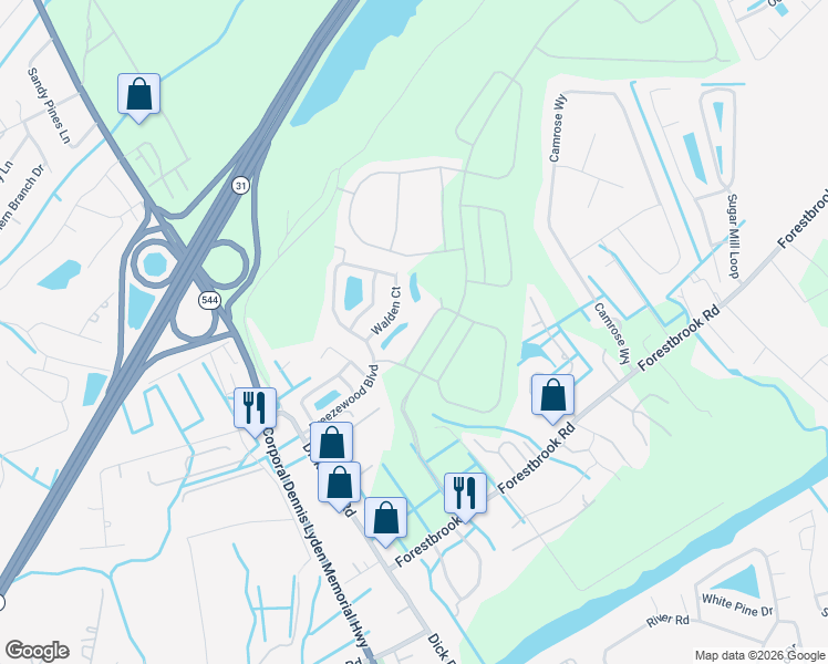 map of restaurants, bars, coffee shops, grocery stores, and more near 7008 Walden Court in Myrtle Beach