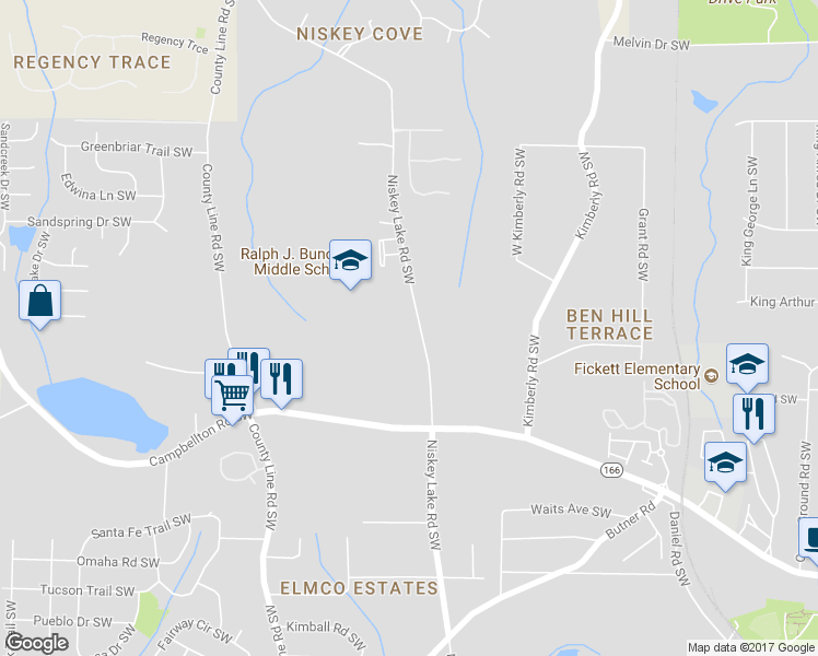 map of restaurants, bars, coffee shops, grocery stores, and more near 2043 Niskey Lake Road Southwest in Atlanta