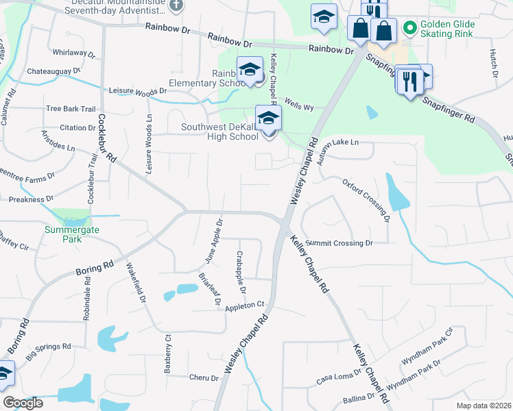 map of restaurants, bars, coffee shops, grocery stores, and more near 4002 Boring Road in Decatur
