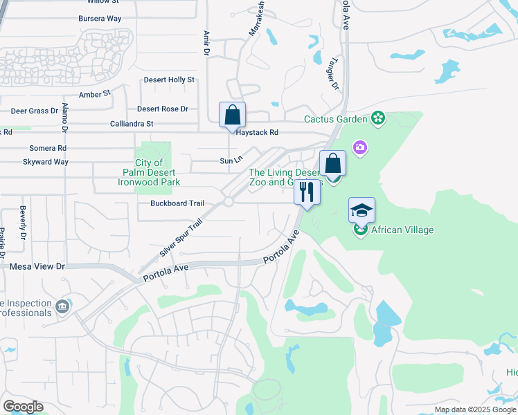 map of restaurants, bars, coffee shops, grocery stores, and more near 48088 Birdie Way in Palm Desert
