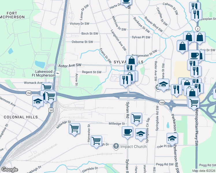 map of restaurants, bars, coffee shops, grocery stores, and more near 987 Estes Drive Southwest in Atlanta