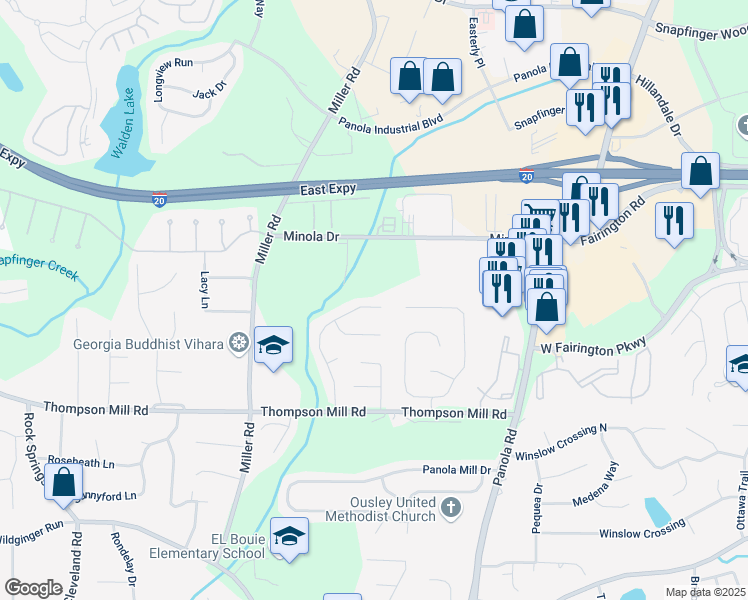 map of restaurants, bars, coffee shops, grocery stores, and more near 2913 Winding Grove Drive in Stonecrest
