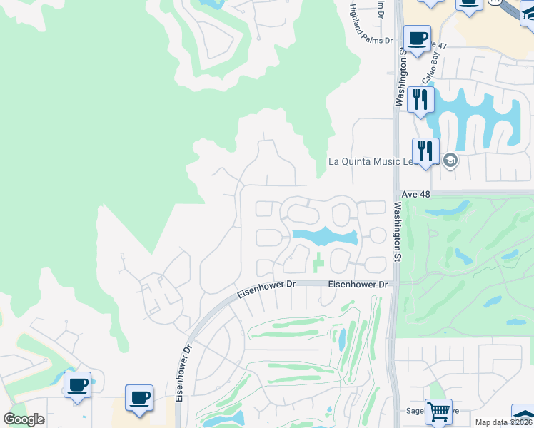 map of restaurants, bars, coffee shops, grocery stores, and more near 48608 Vista Tierra in La Quinta