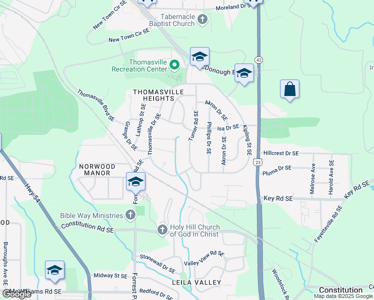 map of restaurants, bars, coffee shops, grocery stores, and more near 2013 Turner Road Southeast in Atlanta