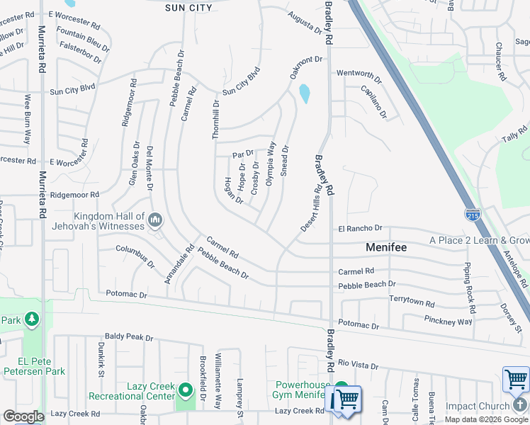 map of restaurants, bars, coffee shops, grocery stores, and more near 29040 Olympia Way in Menifee