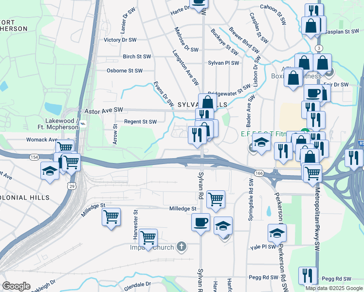 map of restaurants, bars, coffee shops, grocery stores, and more near 953 Estes Drive Southwest in Atlanta