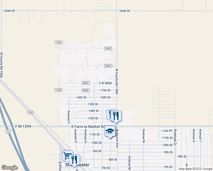 map of restaurants, bars, coffee shops, grocery stores, and more near 7901-8099 C R 5850 in Shallowater