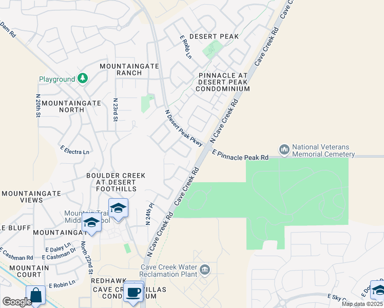map of restaurants, bars, coffee shops, grocery stores, and more near 2530 East Barbed Wire Pass in Phoenix