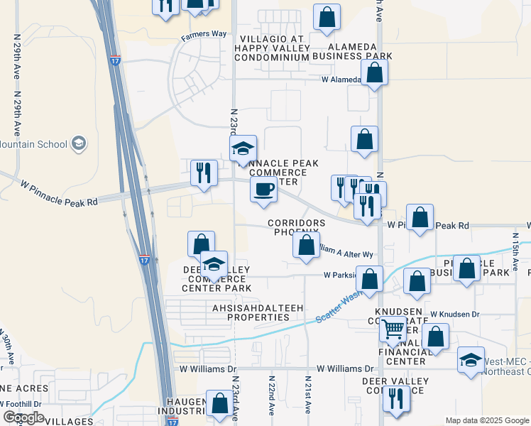 map of restaurants, bars, coffee shops, grocery stores, and more near 2155 West Pinnacle Peak Road in Phoenix