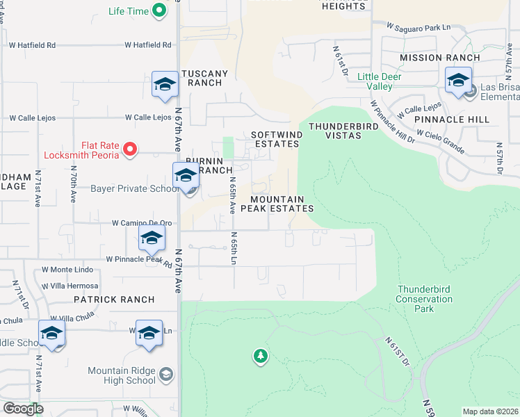 map of restaurants, bars, coffee shops, grocery stores, and more near 23434 North 64th Avenue in Glendale