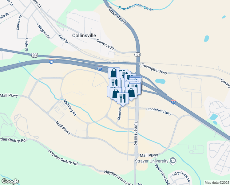 map of restaurants, bars, coffee shops, grocery stores, and more near 2871 Stonecrest Circle in Stonecrest