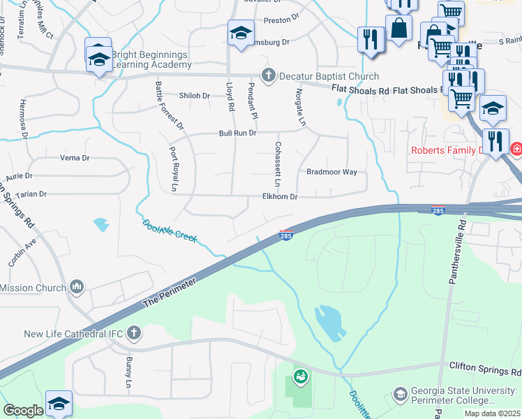 map of restaurants, bars, coffee shops, grocery stores, and more near 2968 McGlynn Court in Decatur