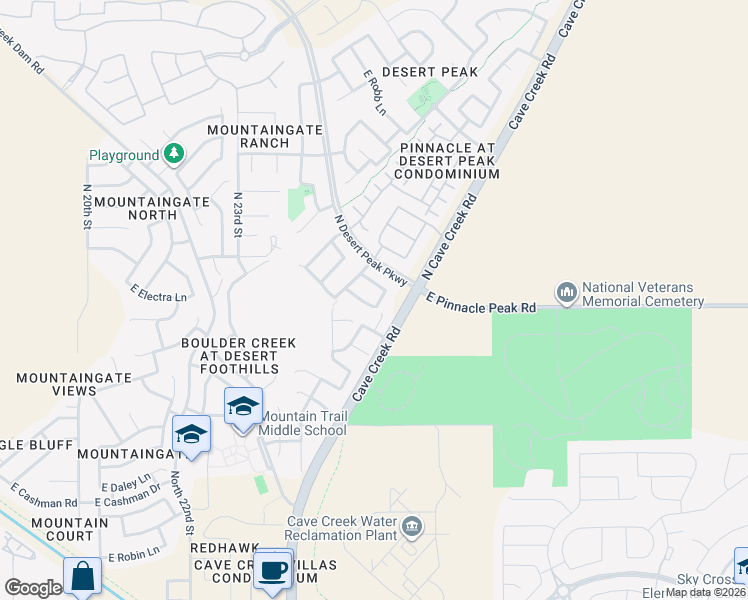 map of restaurants, bars, coffee shops, grocery stores, and more near 2530 East Barbed Wire Pass in Phoenix
