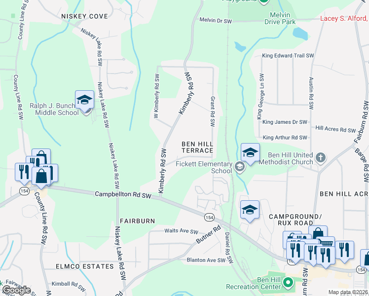 map of restaurants, bars, coffee shops, grocery stores, and more near 4089 Sunset Drive Southwest in Atlanta