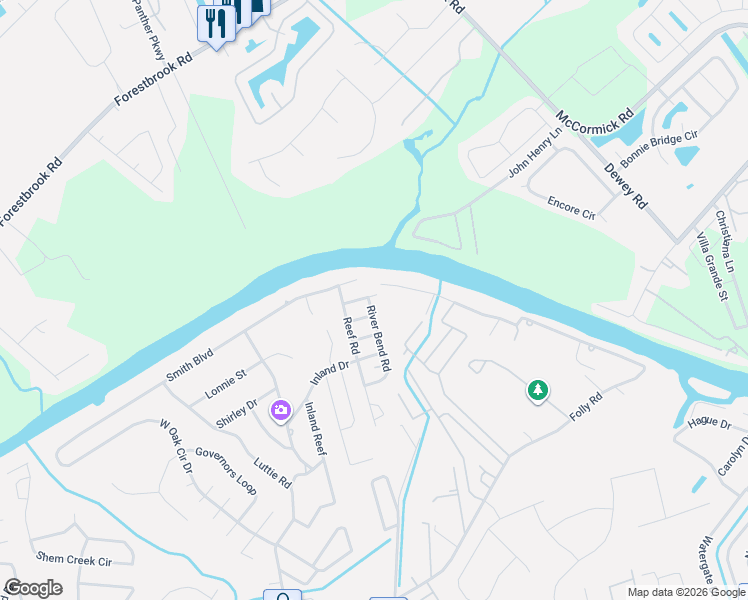 map of restaurants, bars, coffee shops, grocery stores, and more near 656 River Bend Road in Myrtle Beach