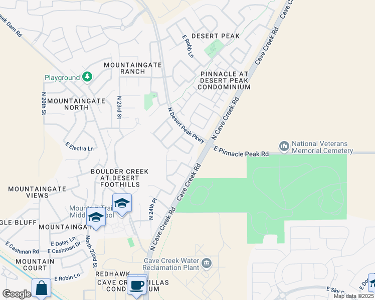 map of restaurants, bars, coffee shops, grocery stores, and more near 2530 East Barbed Wire Pass in Phoenix