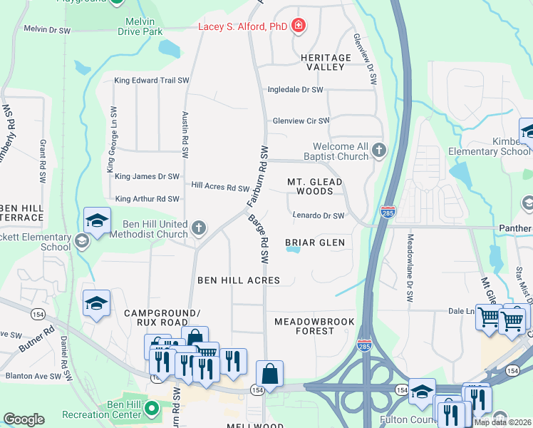 map of restaurants, bars, coffee shops, grocery stores, and more near 2001 Ben Hill Ct SW in Atlanta