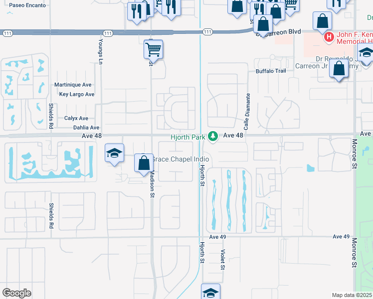 map of restaurants, bars, coffee shops, grocery stores, and more near 81172 Portola Circle in Indio