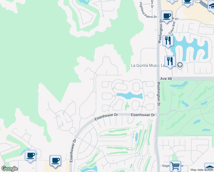 map of restaurants, bars, coffee shops, grocery stores, and more near 48608 Vista Tierra in La Quinta