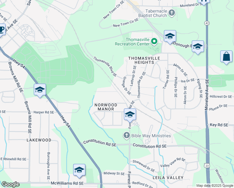 map of restaurants, bars, coffee shops, grocery stores, and more near 2013 Lewis Road Southeast in Atlanta
