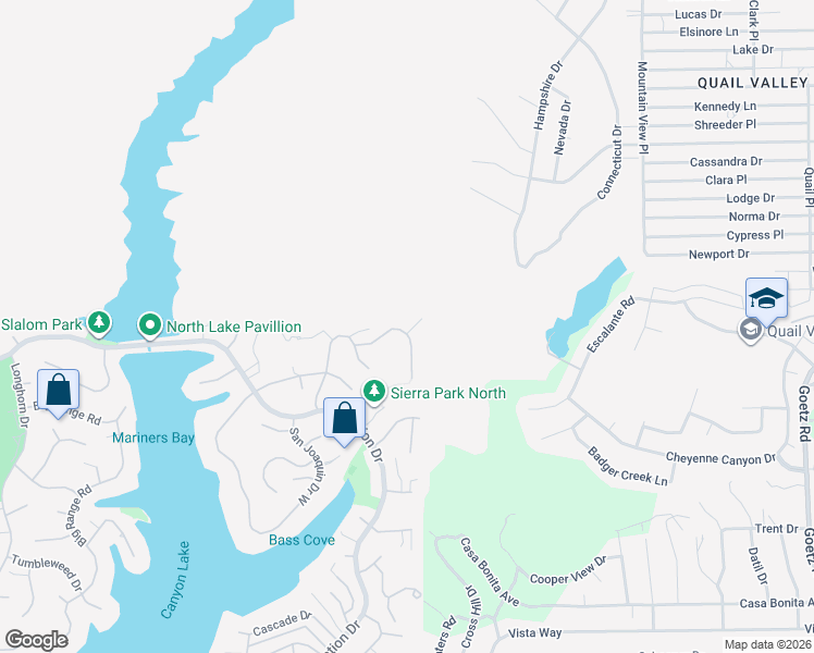 map of restaurants, bars, coffee shops, grocery stores, and more near 22962 Giant Fir Place in Canyon Lake