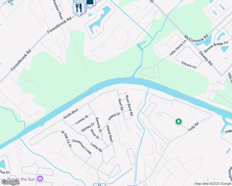 map of restaurants, bars, coffee shops, grocery stores, and more near 722 Reef Road in Myrtle Beach