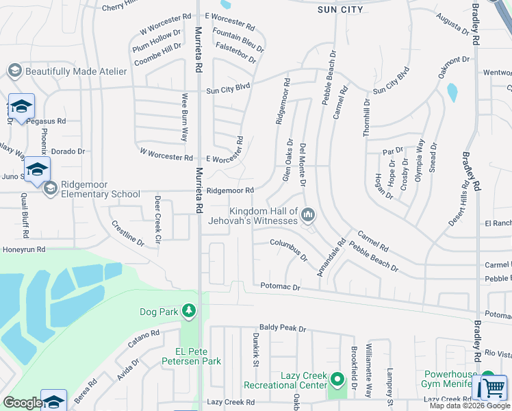 map of restaurants, bars, coffee shops, grocery stores, and more near 29060 Waverly Drive in Menifee