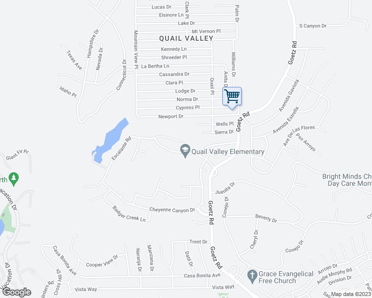map of restaurants, bars, coffee shops, grocery stores, and more near 23742 Canyon Heights Drive in Menifee