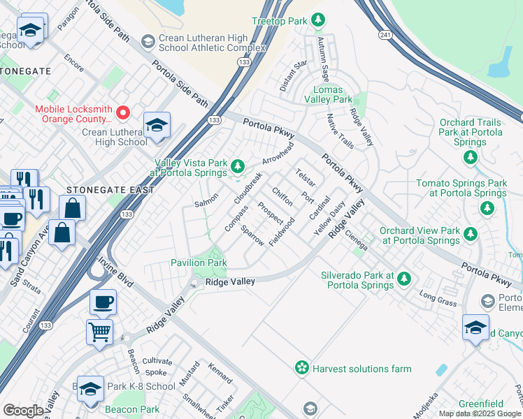 map of restaurants, bars, coffee shops, grocery stores, and more near 130 Prospect in Irvine