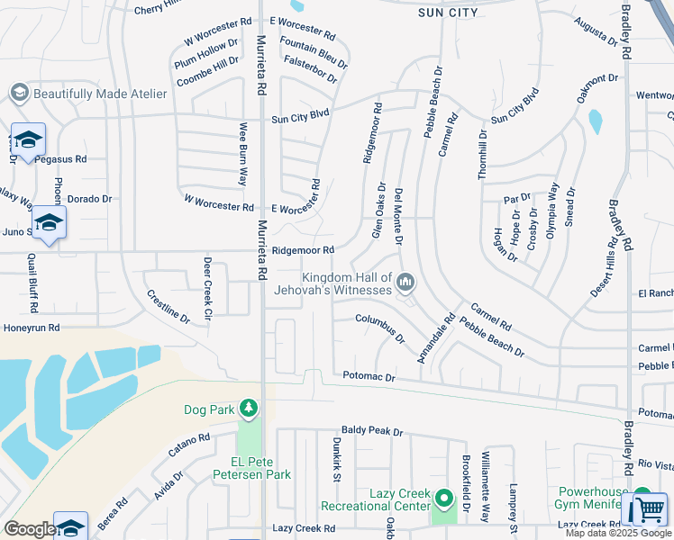 map of restaurants, bars, coffee shops, grocery stores, and more near 29060 Waverly Drive in Menifee