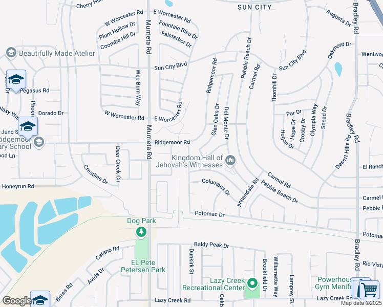 map of restaurants, bars, coffee shops, grocery stores, and more near 29060 Waverly Drive in Menifee