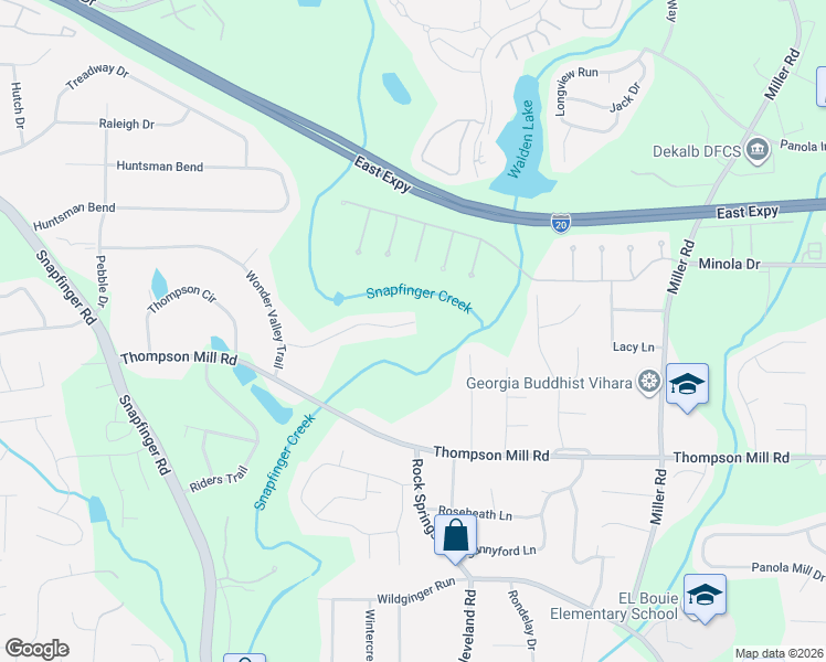 map of restaurants, bars, coffee shops, grocery stores, and more near 4761 Jakes Trail in Decatur