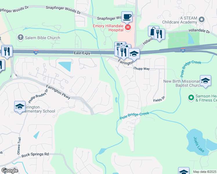 map of restaurants, bars, coffee shops, grocery stores, and more near 2533 Piering Drive in Stonecrest