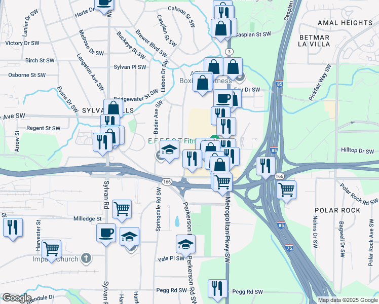 map of restaurants, bars, coffee shops, grocery stores, and more near 2012 Brewer Boulevard Southwest in Atlanta