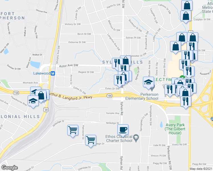 map of restaurants, bars, coffee shops, grocery stores, and more near 953 Estes Drive Southwest in Atlanta