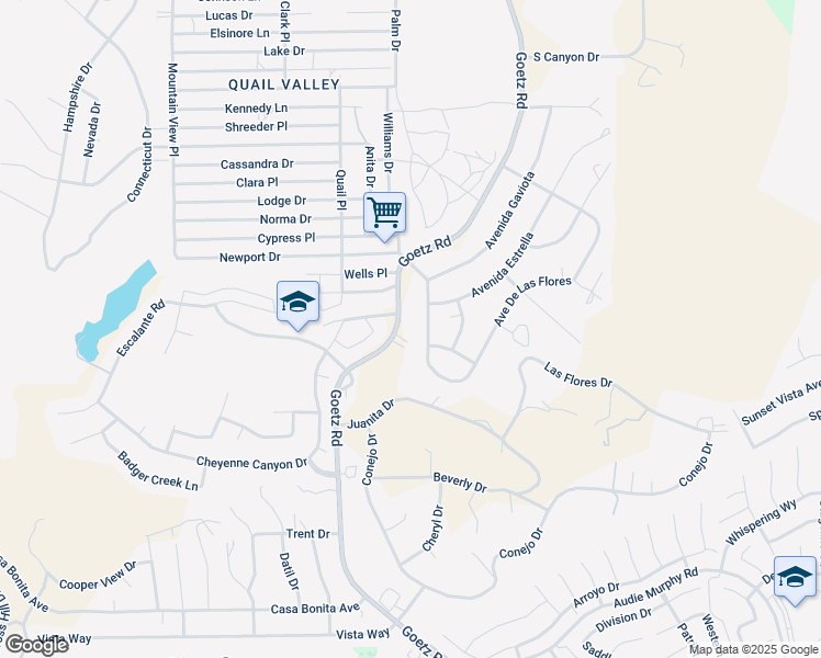 map of restaurants, bars, coffee shops, grocery stores, and more near 29036 Goetz Road in Canyon Lake