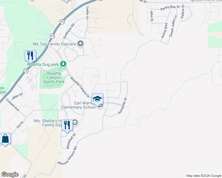 map of restaurants, bars, coffee shops, grocery stores, and more near 41524 Red Car Drive in Lake Elsinore
