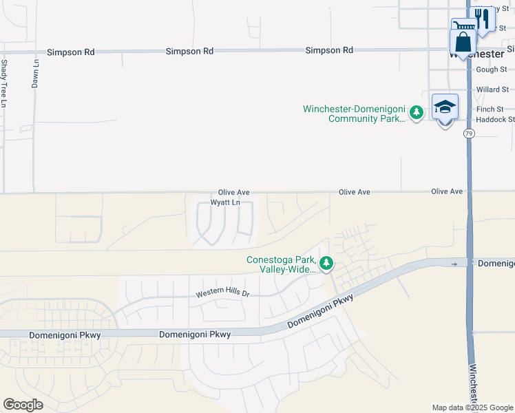 map of restaurants, bars, coffee shops, grocery stores, and more near 29026 Dallas Circle in Winchester
