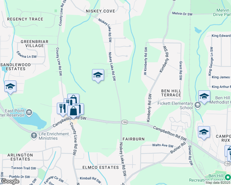 map of restaurants, bars, coffee shops, grocery stores, and more near 2035 Niskey Lake Road Southwest in Atlanta