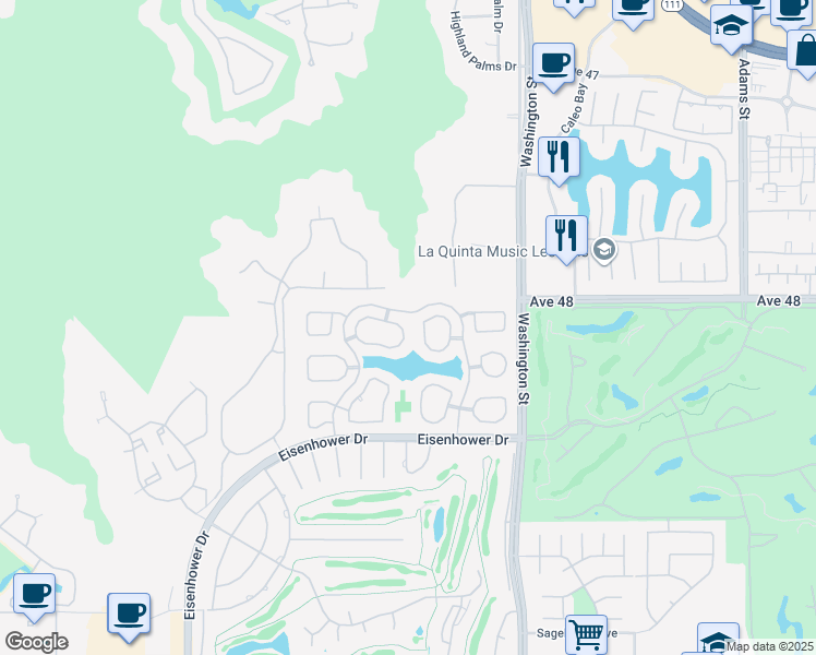 map of restaurants, bars, coffee shops, grocery stores, and more near 48531 Vía Encanto in La Quinta