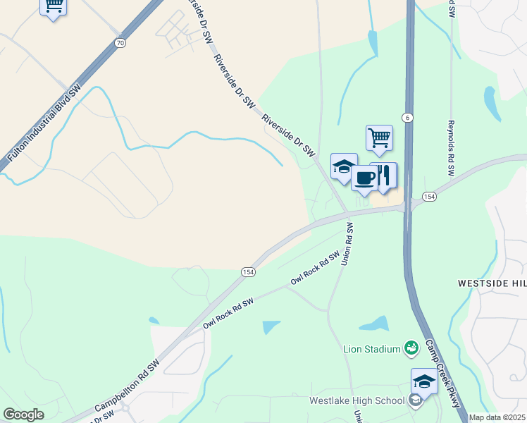 map of restaurants, bars, coffee shops, grocery stores, and more near 5905 Campbellton Road Southwest in Atlanta