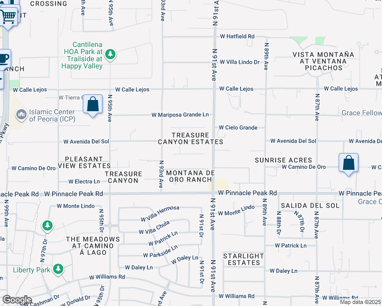 map of restaurants, bars, coffee shops, grocery stores, and more near 9124 West Camino De Oro in Peoria