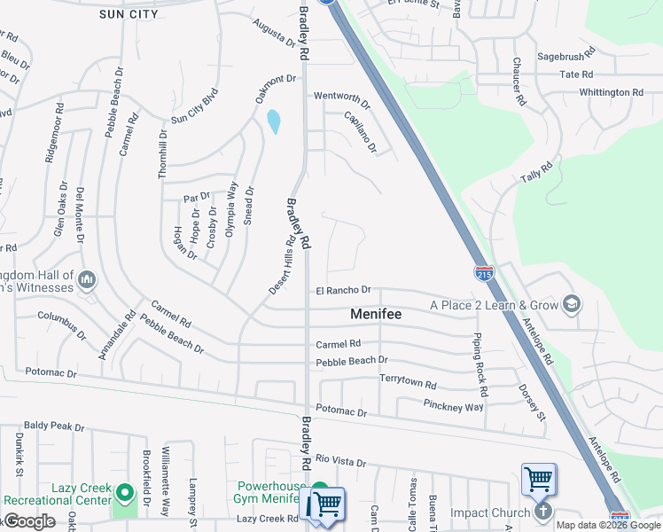 map of restaurants, bars, coffee shops, grocery stores, and more near 27060 Blue Hill Drive in Menifee